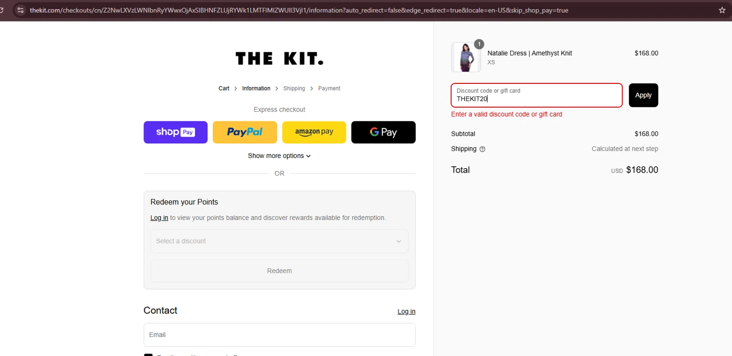 The Kit discount code screenshot showing code THEKIT20 applied at The Kit checkout page. Uploaded by SimplyCodes community member lukeCallahannn on Mar 16, 2025