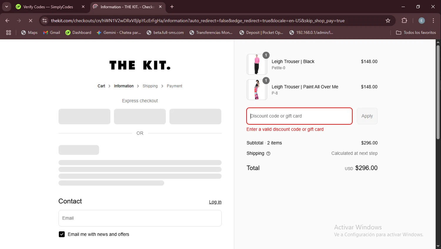 The Kit discount code screenshot showing code VACAY35OFF applied at The Kit checkout page. Uploaded by SimplyCodes community member Esteban on Aug 6, 2025