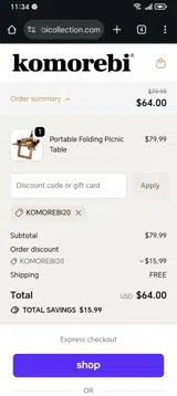 KOMOREBI20 coupon verification screenshot