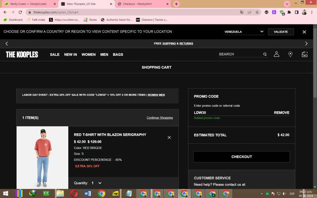 The Kooples checkout page showing The Kooples promo code box | Screenshot taken by SimplyCodes community member on Aug 30, 2024