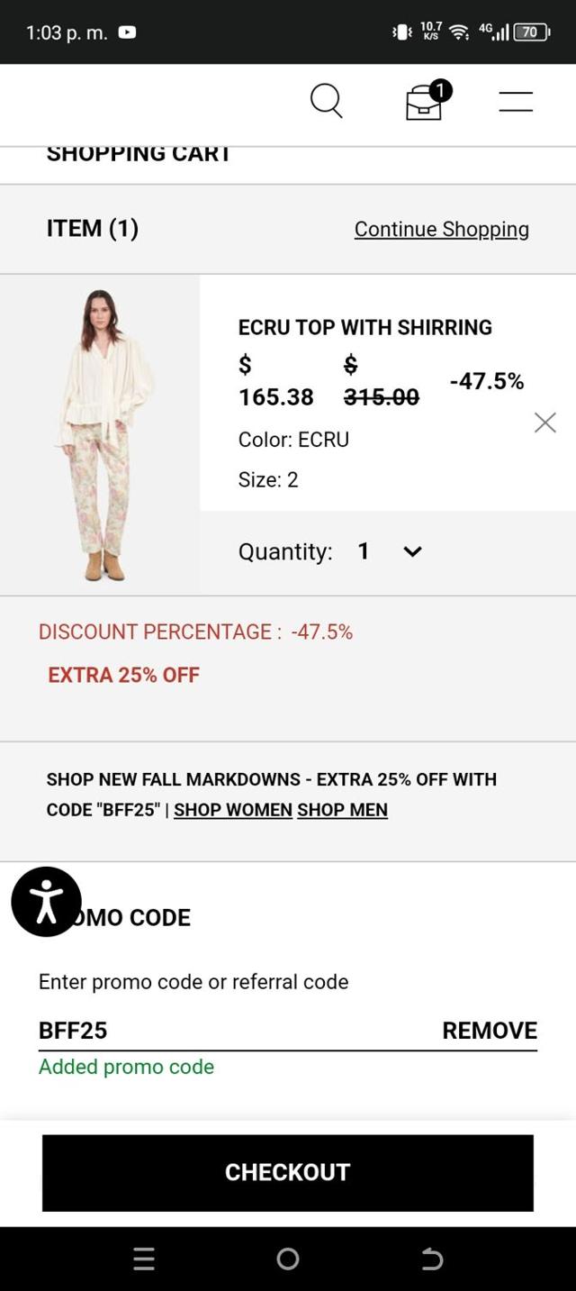 The Kooples checkout page showing The Kooples promo code box | Screenshot taken by SimplyCodes community member on Sep 28, 2024