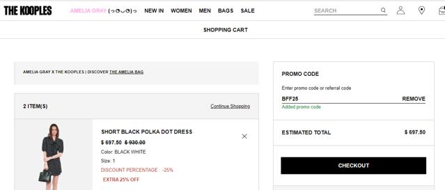 The Kooples checkout page showing The Kooples promo code box | Screenshot taken by SimplyCodes community member on Sep 16, 2024