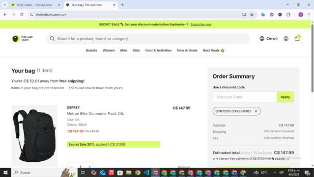 The Last Hunt checkout page showing The Last Hunt promo code box | Screenshot taken by SimplyCodes community member on Sep 4, 2025