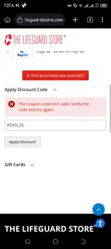 POOL20 coupon verification screenshot