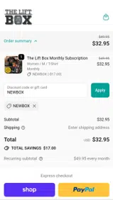 NEWBOX coupon verification screenshot