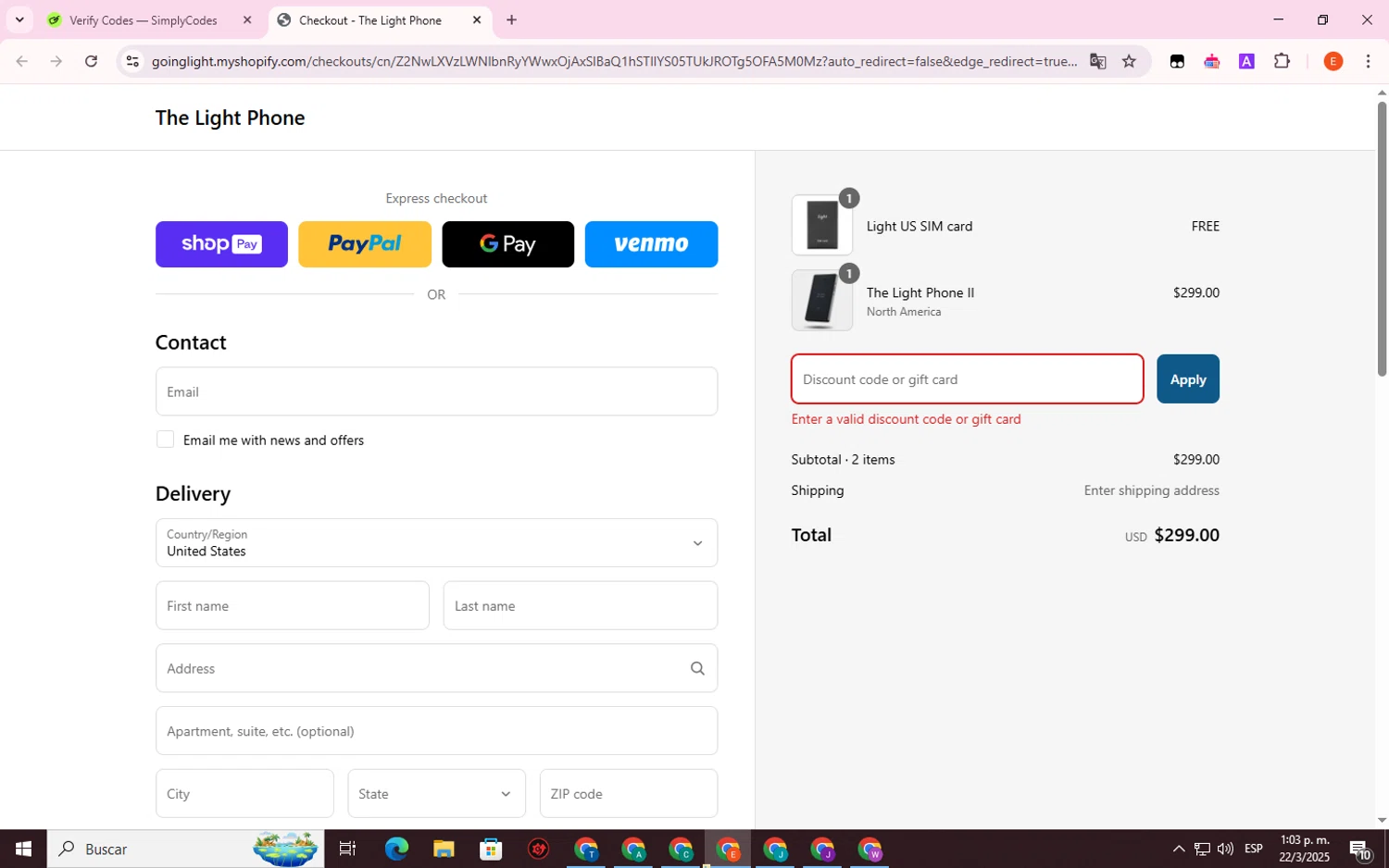 The Light Phone discount code screenshot showing code HOLIDAY applied at The Light Phone checkout page. Uploaded by SimplyCodes community member BrilliantSage8401 on Mar 22, 2025