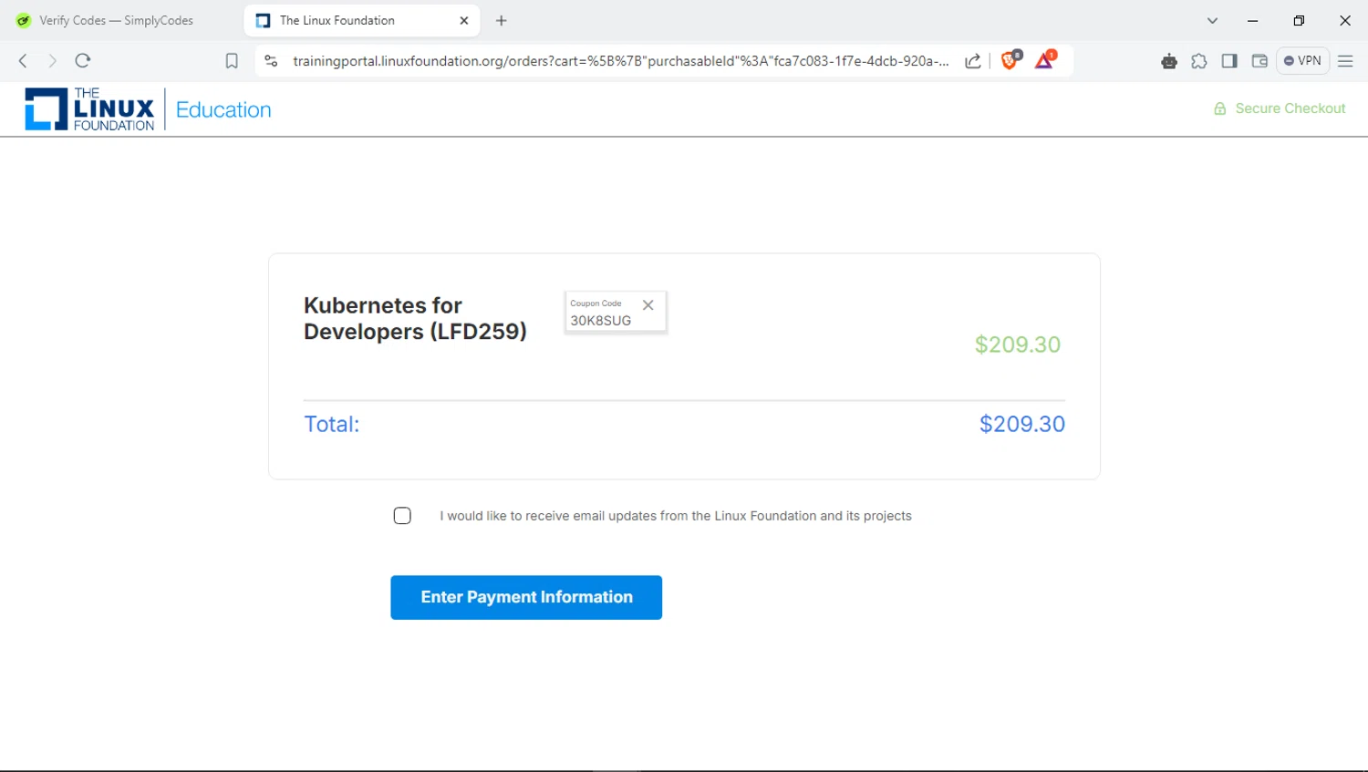 where to use Linux Foundation promo code box