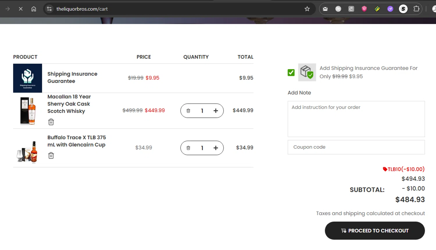 The Liquor Bros coupon code screenshot showing code TLB10 applied at The Liquor Bros checkout page. Uploaded by SimplyCodes community member couponcheck02 on Oct 29, 2025