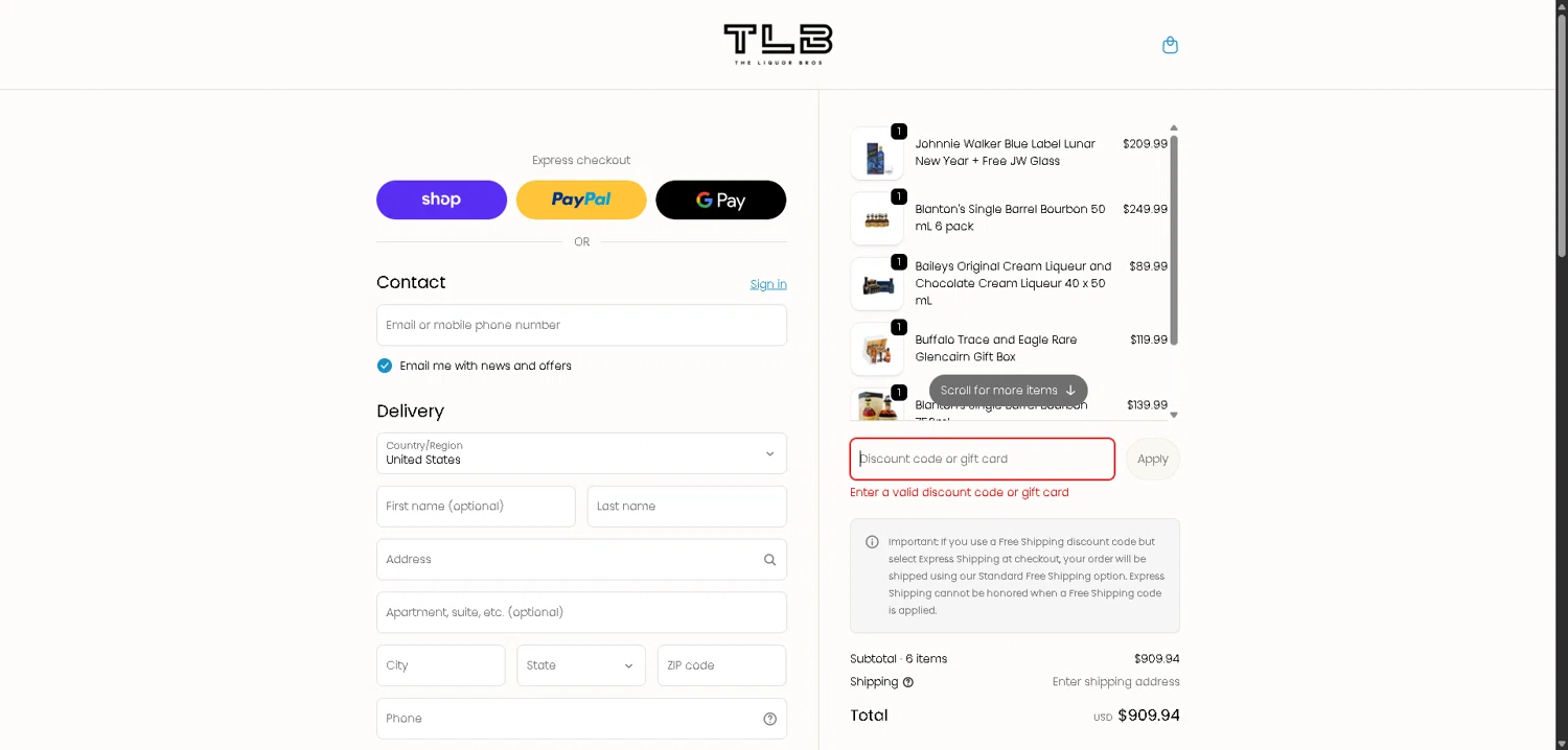 The Liquor Bros coupon code screenshot showing code Welcome$10 applied at The Liquor Bros checkout page. Uploaded by SimplyCodes community member PromoElite4745 on Jan 4, 2026