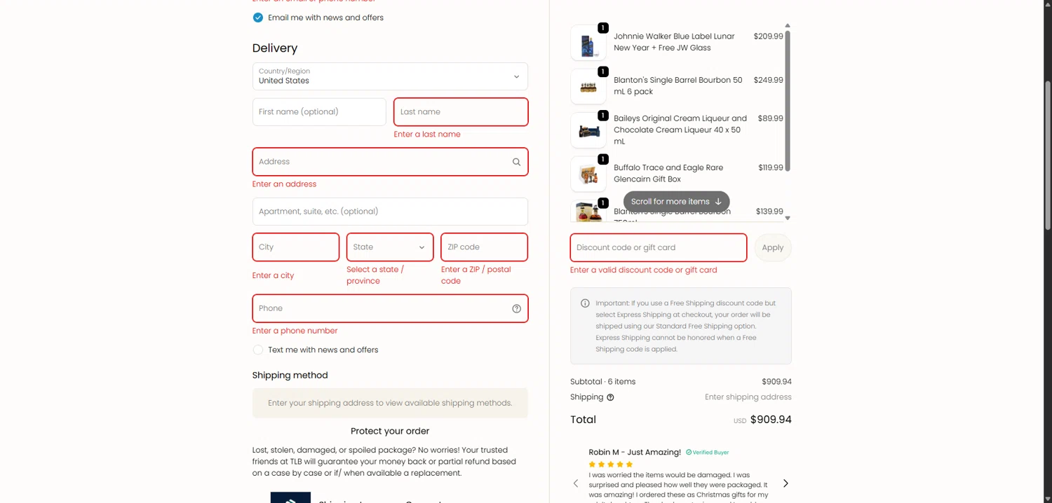 The Liquor Bros coupon code screenshot showing code Welcome$10 applied at The Liquor Bros checkout page. Uploaded by SimplyCodes community member QuestLynx5304 on Jan 4, 2026