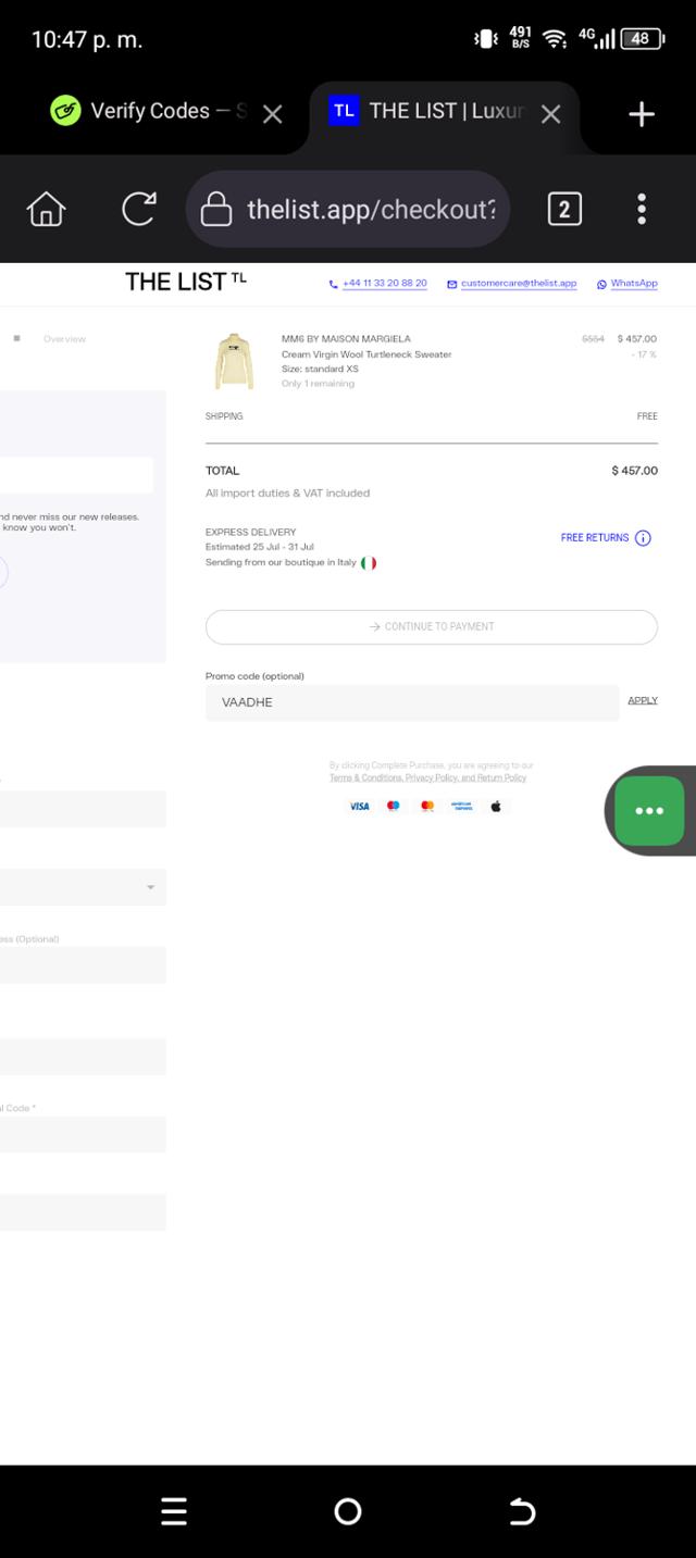 THE LIST checkout page showing THE LIST promo code box | Screenshot taken by SimplyCodes community member on Jul 24, 2025