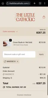 MADDIE10 coupon verification screenshot