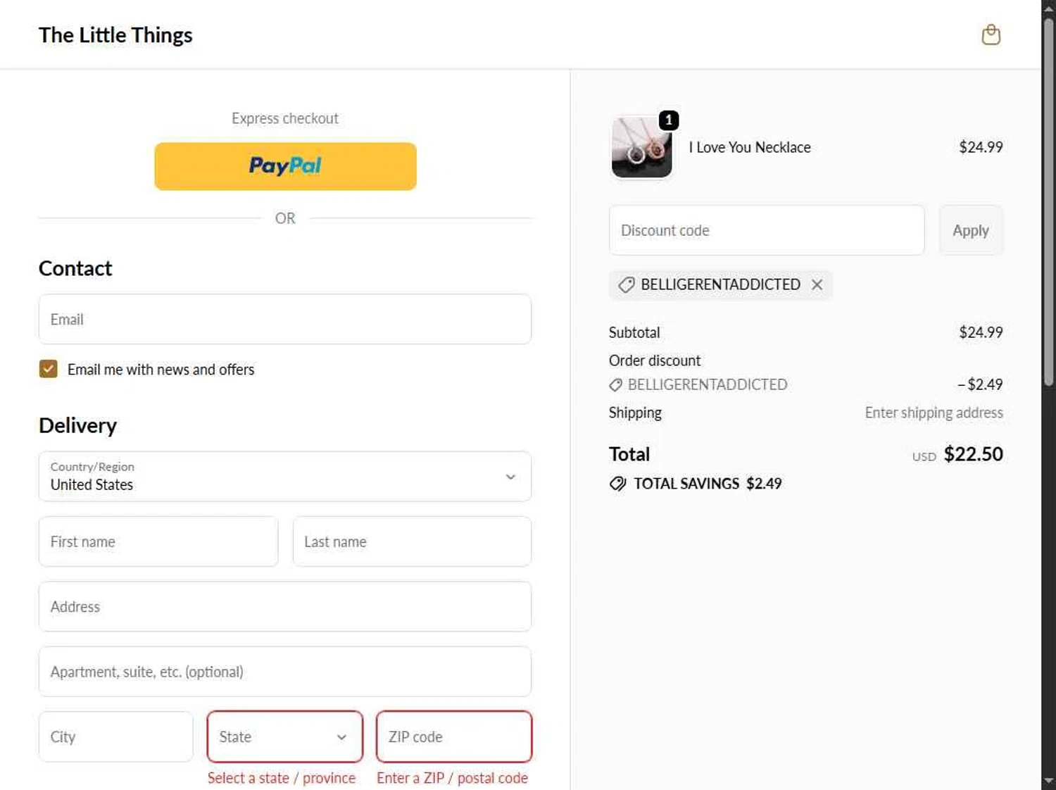 The Little Things discount code screenshot showing code belligerentaddicted applied at The Little Things checkout page. Uploaded by SimplyCodes community member LOgoter on Feb 11, 2026