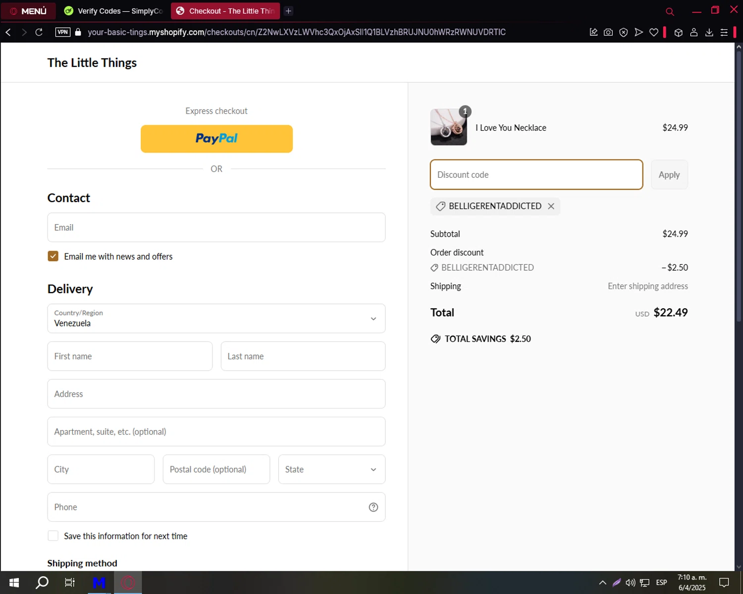 The Little Things discount code screenshot showing code belligerentaddicted applied at The Little Things checkout page. Uploaded by SimplyCodes community member TreasureCaptain9598 on Apr 6, 2025