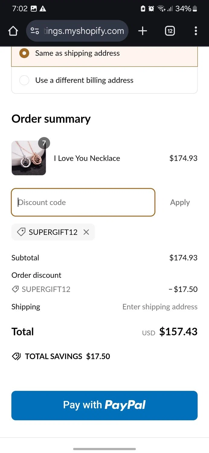 The Little Things discount code screenshot showing code supergift12 applied at The Little Things checkout page. Uploaded by SimplyCodes community member usenamee on Mar 8, 2025