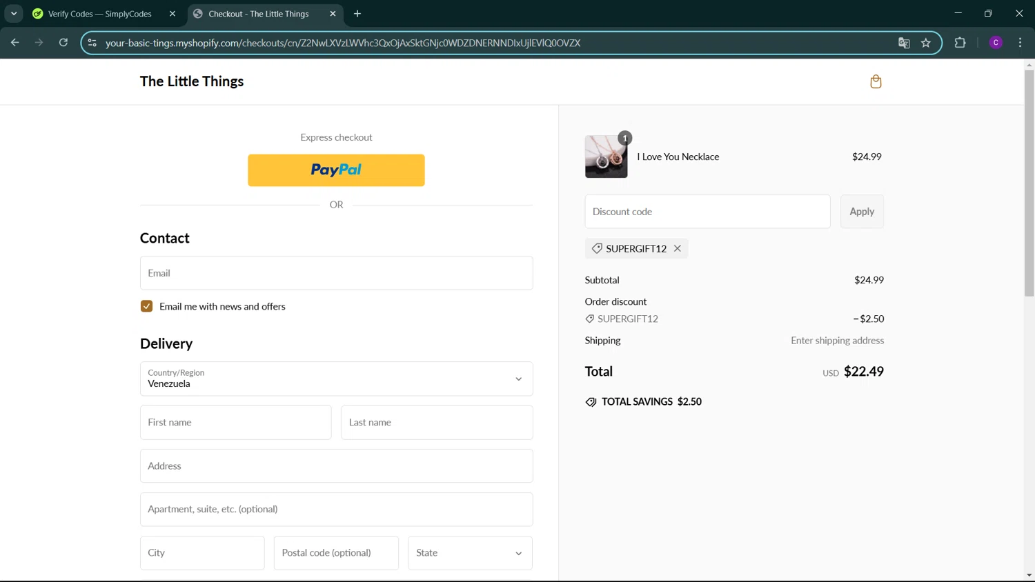 The Little Things discount code screenshot showing code supergift12 applied at The Little Things checkout page. Uploaded by SimplyCodes community member GoldSeeker3096 on Feb 7, 2025