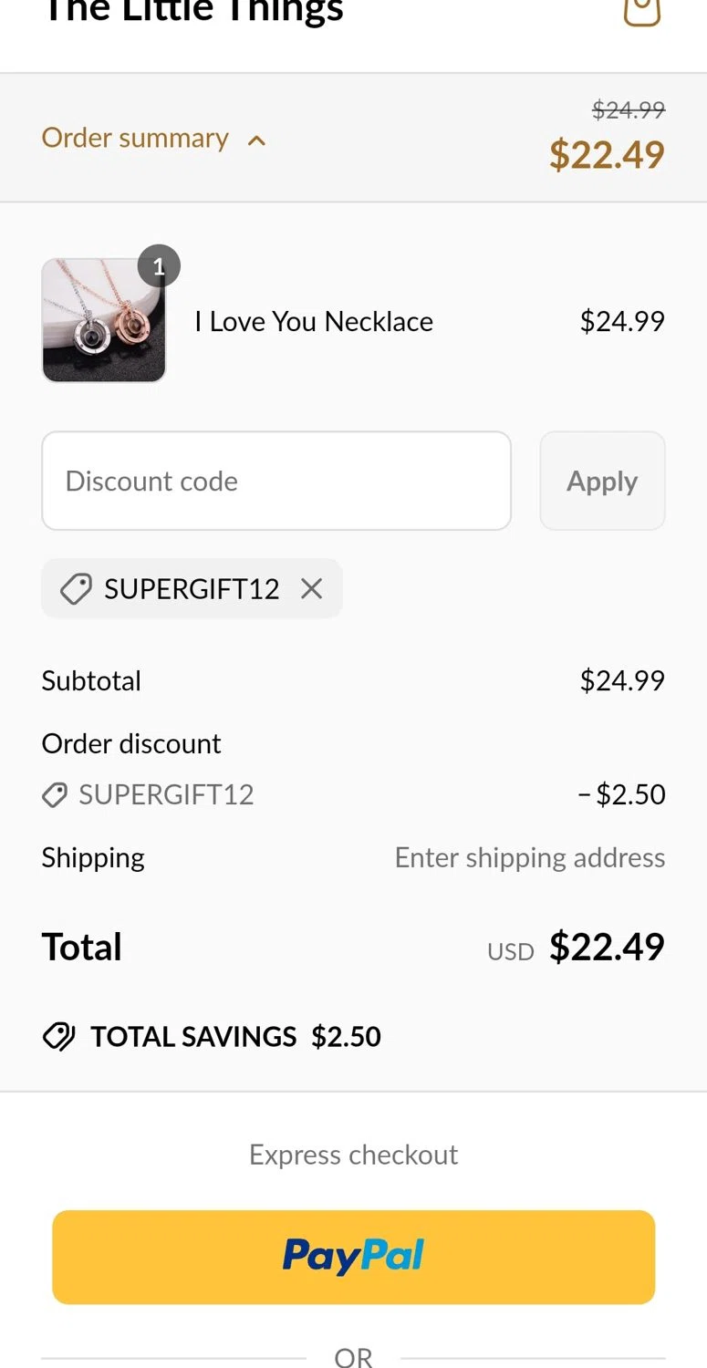 The Little Things discount code screenshot showing code supergift12 applied at The Little Things checkout page. Uploaded by SimplyCodes community member jhonaikellgonzalez on Apr 6, 2025