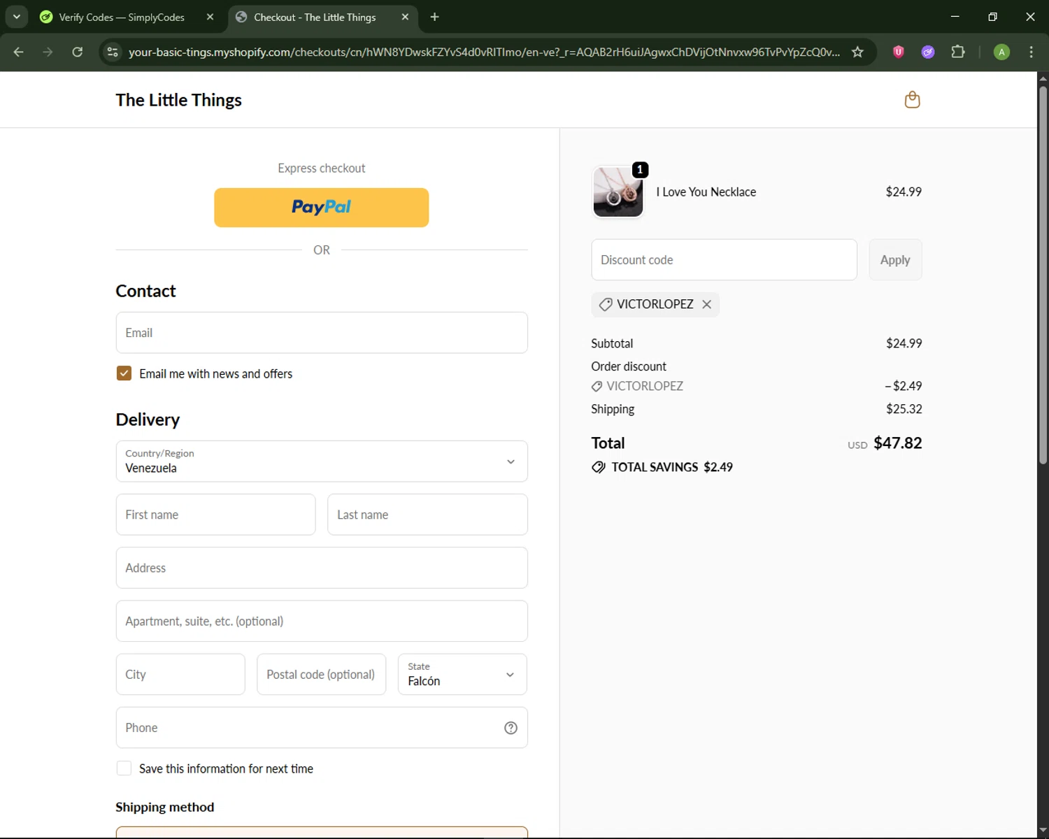 The Little Things discount code screenshot showing code VICTORLOPEZ applied at The Little Things checkout page. Uploaded by SimplyCodes community member MagnificentSaver708 on Feb 8, 2026