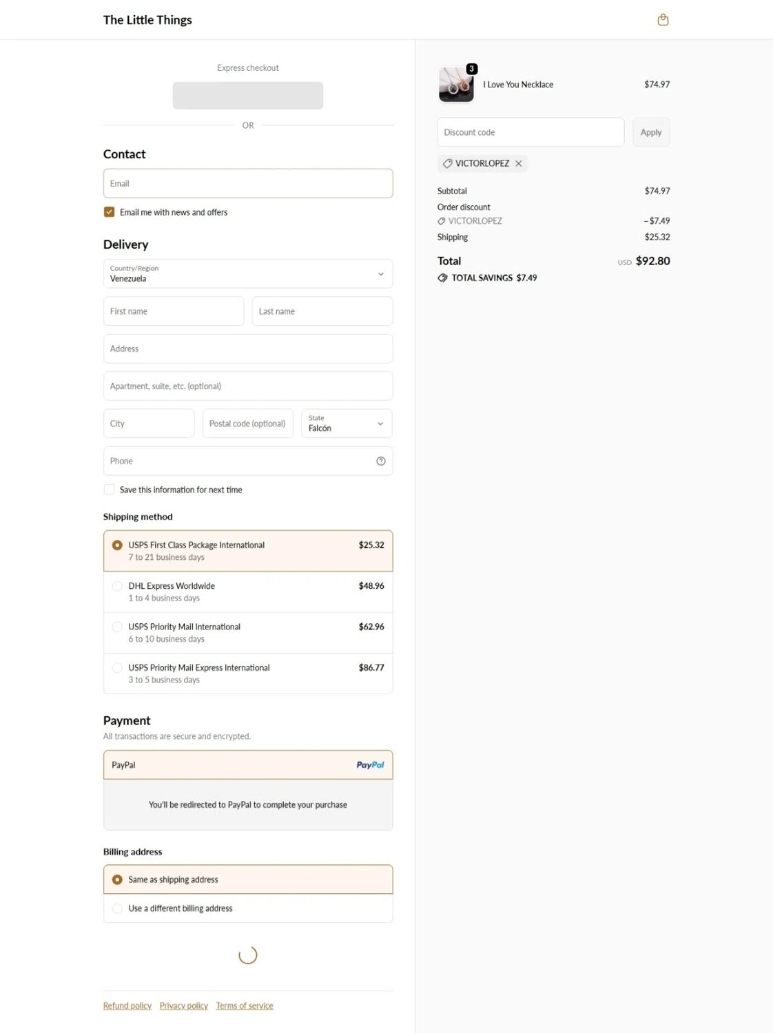 The Little Things discount code screenshot showing code VICTORLOPEZ applied at The Little Things checkout page. Uploaded by SimplyCodes community member belma123 on Feb 8, 2026
