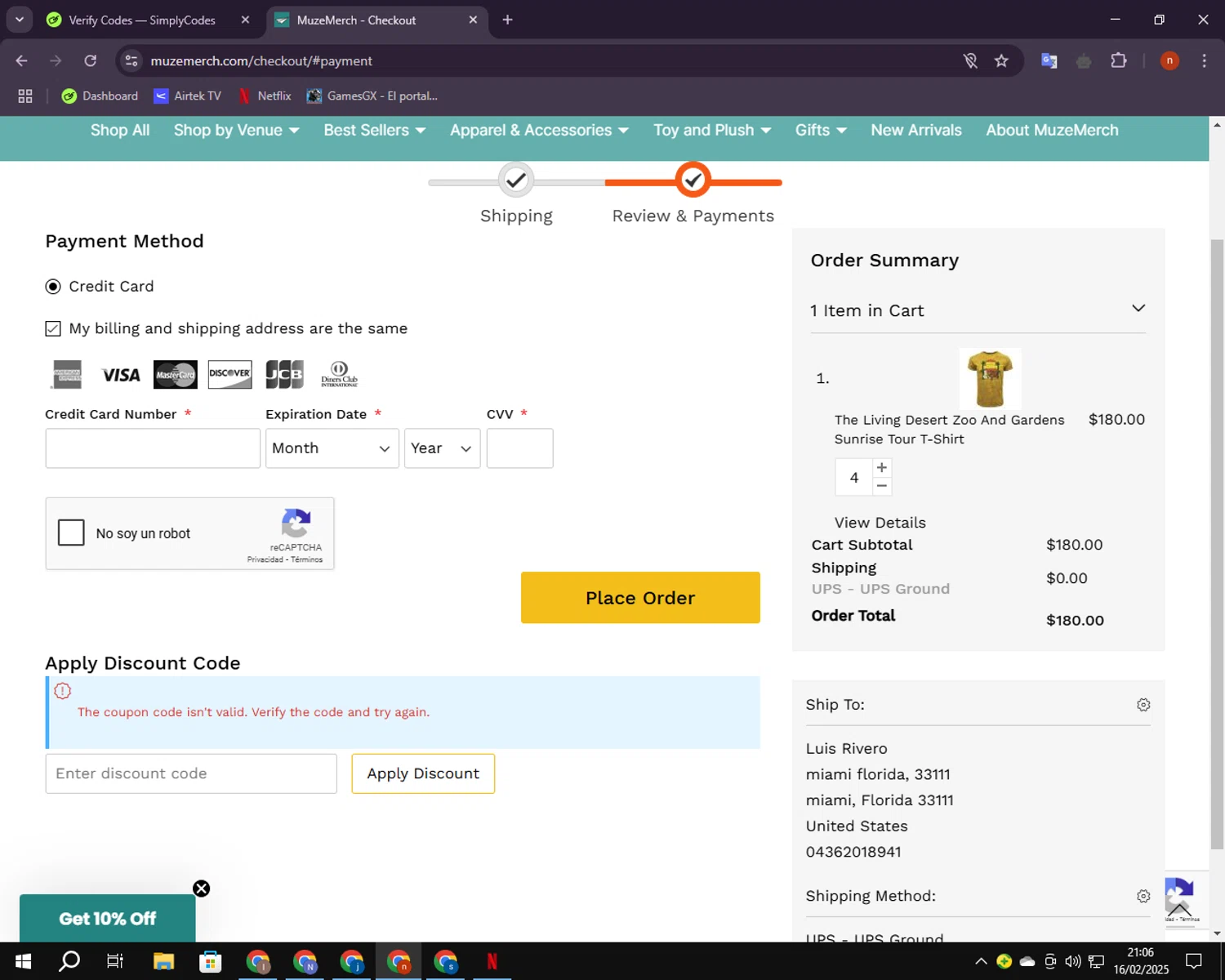 The Living Desert promo code screenshot showing code GLOW2024 applied at The Living Desert checkout page. Uploaded by SimplyCodes community member BudgetShopper182 on Feb 17, 2025