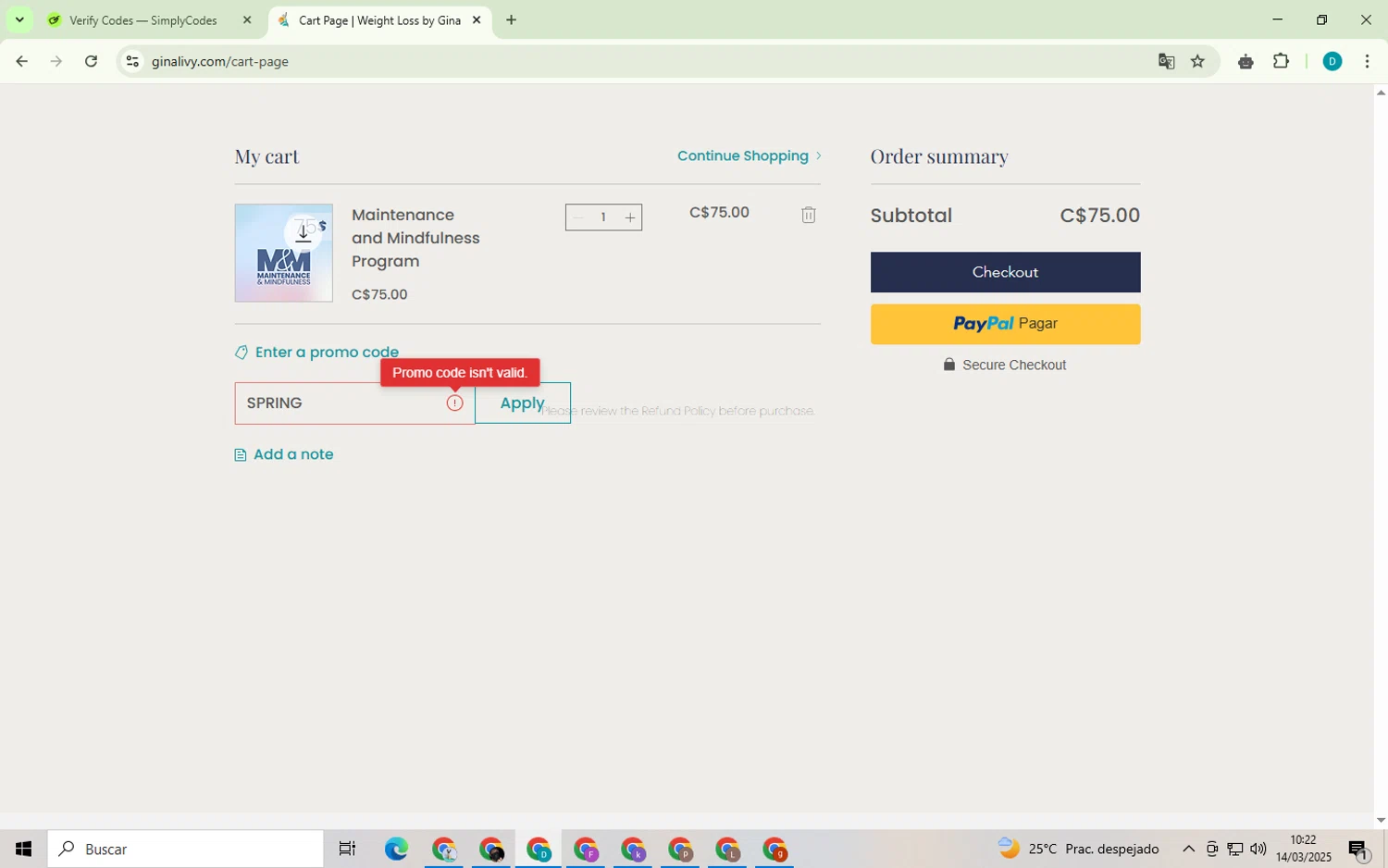 The Livy Method promo code screenshot showing code SPRING applied at The Livy Method checkout page. Uploaded by SimplyCodes community member BonusPilot3825 on Mar 14, 2025