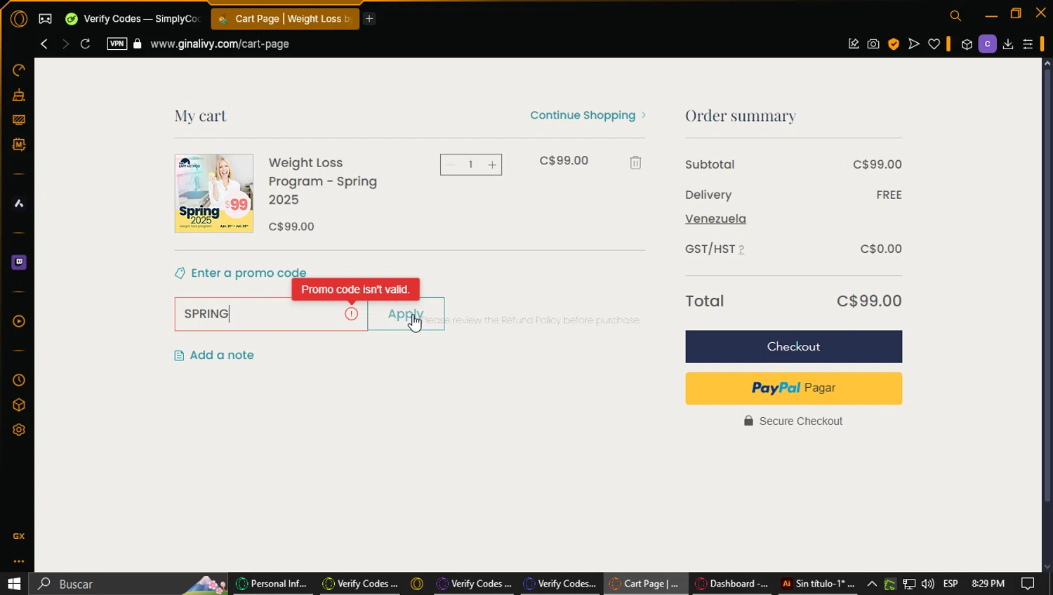 The Livy Method promo code screenshot showing code SPRING applied at The Livy Method checkout page. Uploaded by SimplyCodes community member ExtraordinaryPhoenix3689 on Feb 24, 2025