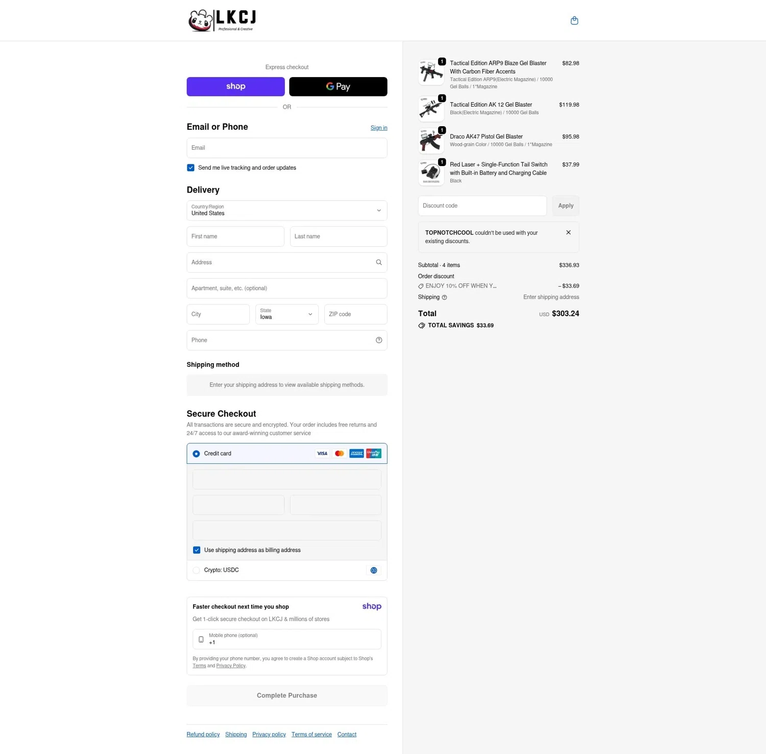 LKCJ discount code screenshot showing code topnotchcool applied at LKCJ checkout page. Uploaded by SimplyCodes community member LOgoter on Jan 21, 2026