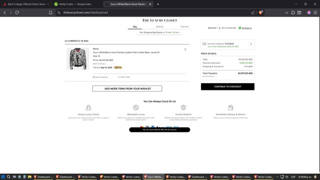 The Luxury Closet UK checkout page showing The Luxury Closet UK promo code box | Screenshot taken by SimplyCodes community member on Sep 13, 2025