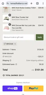 MHCO20 coupon verification screenshot