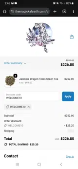 WELCOME10 coupon verification screenshot