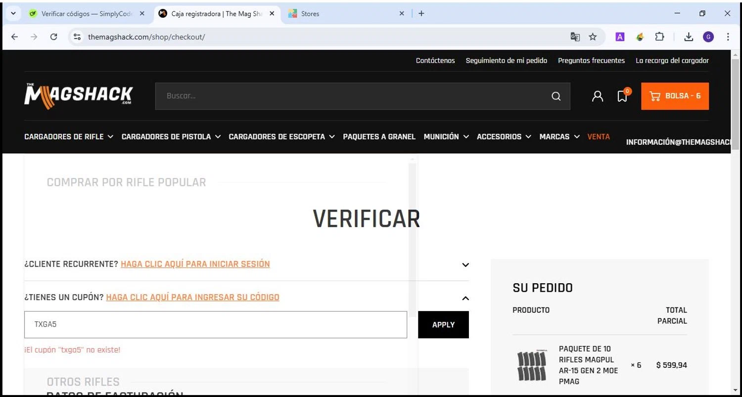 The Mag Shack coupon code screenshot showing code TXGA5 applied at The Mag Shack checkout page. Uploaded by SimplyCodes community member Theking on Mar 7, 2025