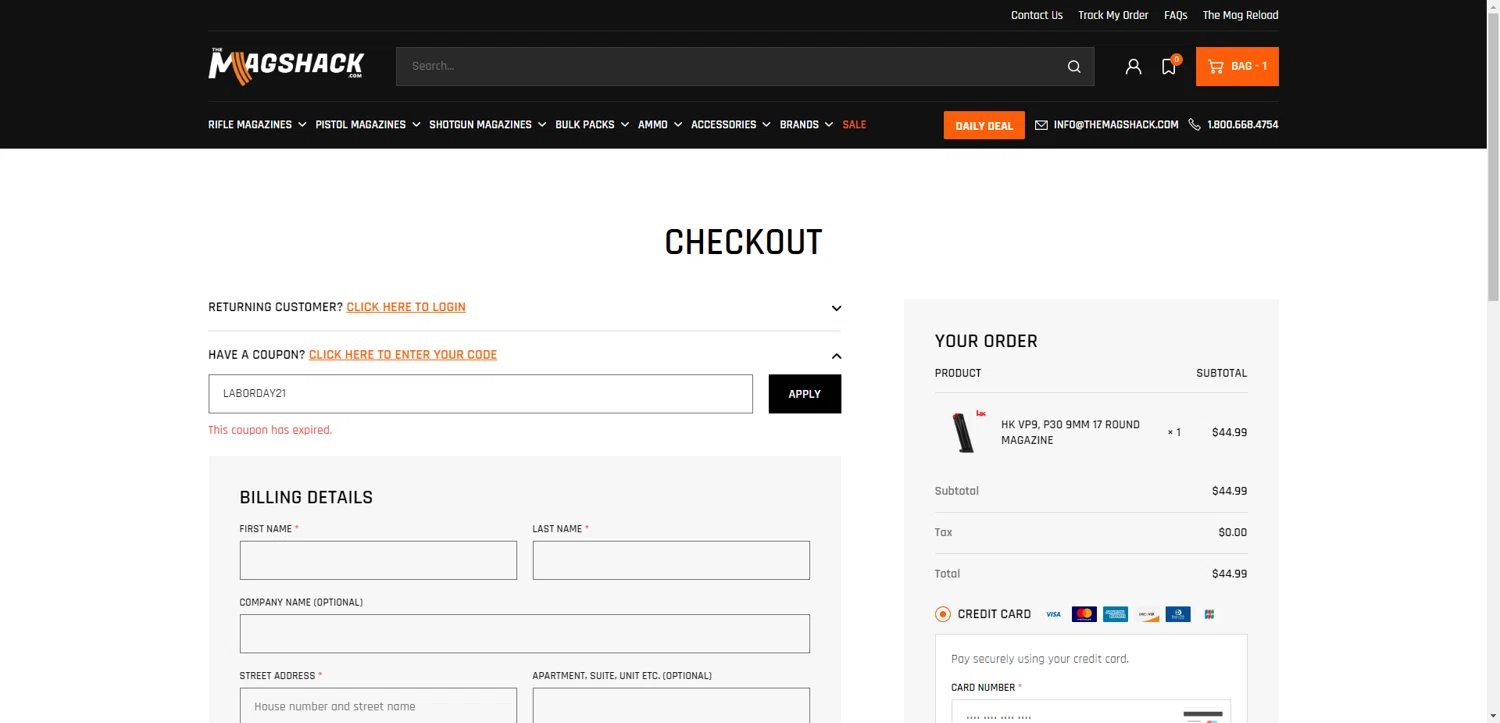 The Mag Shack coupon code screenshot showing code LABORDAY21 applied at The Mag Shack checkout page. Uploaded by SimplyCodes community member ThriftyPhoenix5129 on Jun 1, 2025