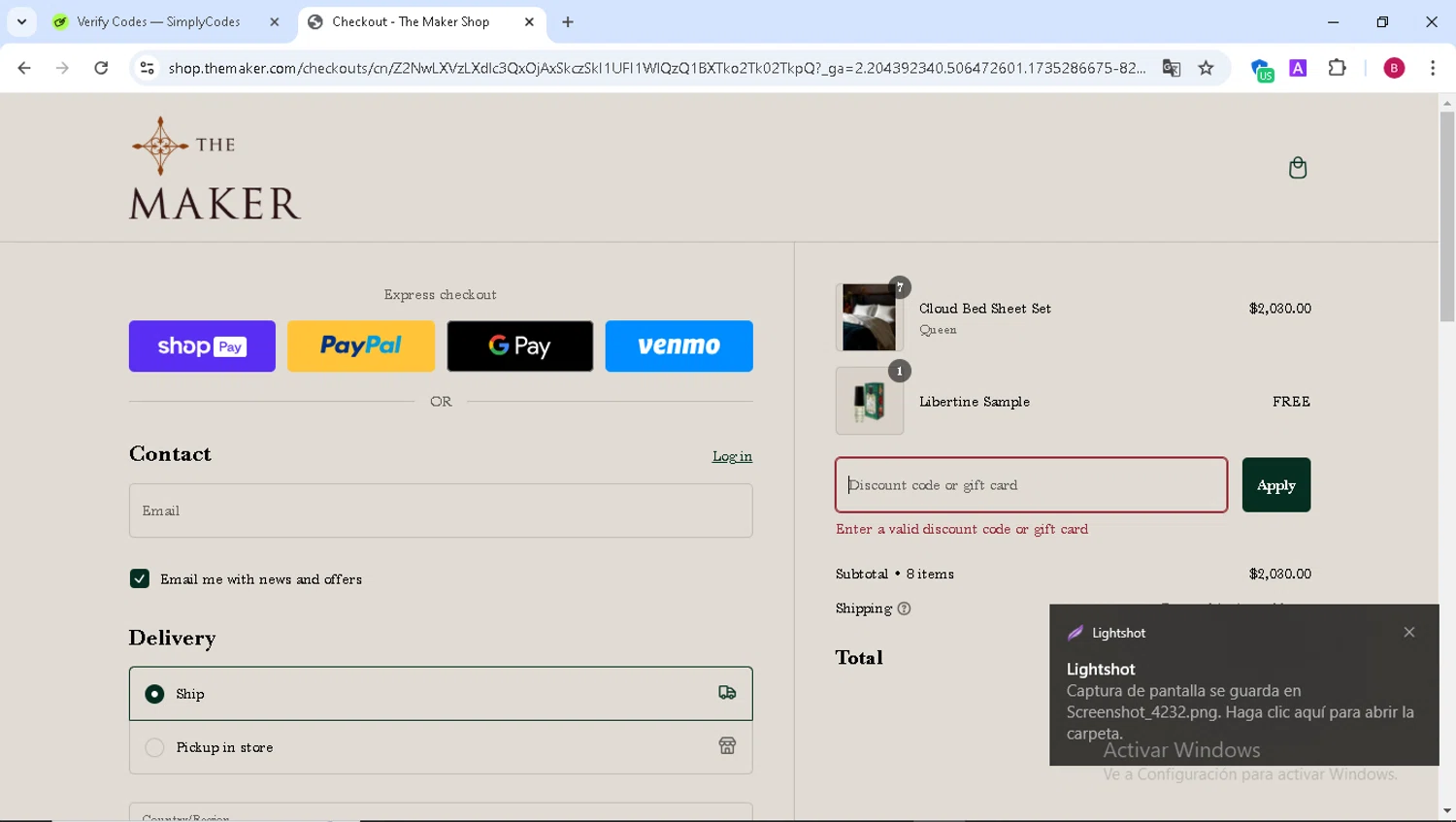The Maker Shop promo code screenshot showing code OFFTHEHOOK applied at The Maker Shop checkout page. Uploaded by SimplyCodes community member VictoriousSentinel9543 on Dec 27, 2024