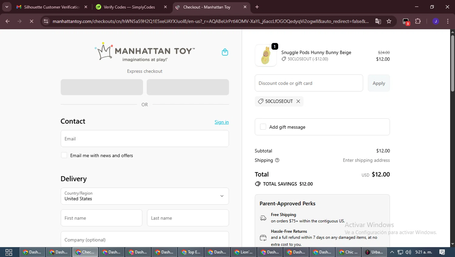 The Manhattan Toy Company promo code screenshot showing code 50CLOSEOUT applied at The Manhattan Toy Company checkout page. Uploaded by SimplyCodes community member LegendaryLegend9872 on Nov 22, 2025