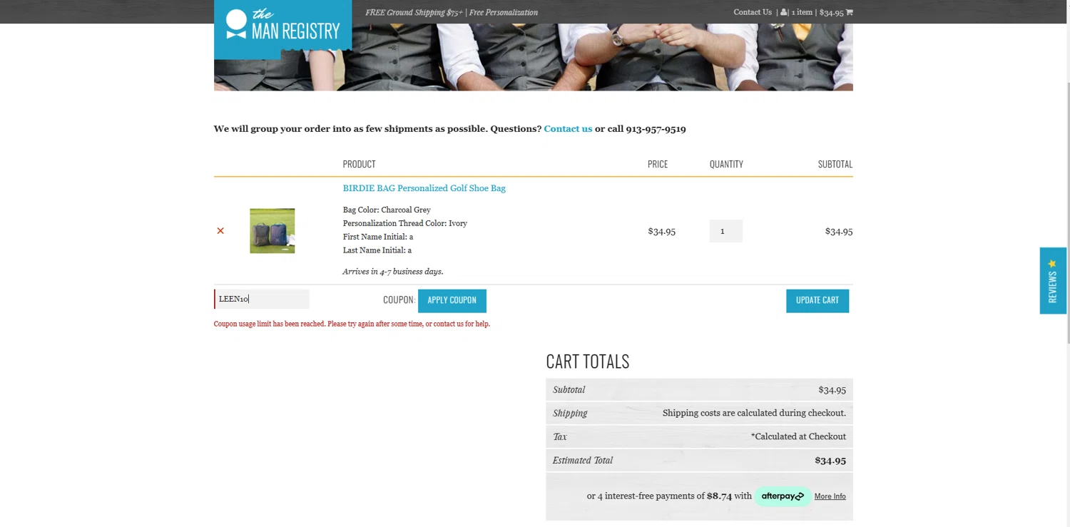 The Man Registry coupon code screenshot showing code LEEN10 applied at The Man Registry checkout page. Uploaded by SimplyCodes community member VictoriousChaser2162 on Jan 17, 2025