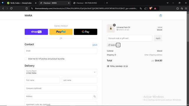 MARA Beauty checkout page showing MARA Beauty promo code box | Screenshot taken by SimplyCodes community member on Dec 30, 2024