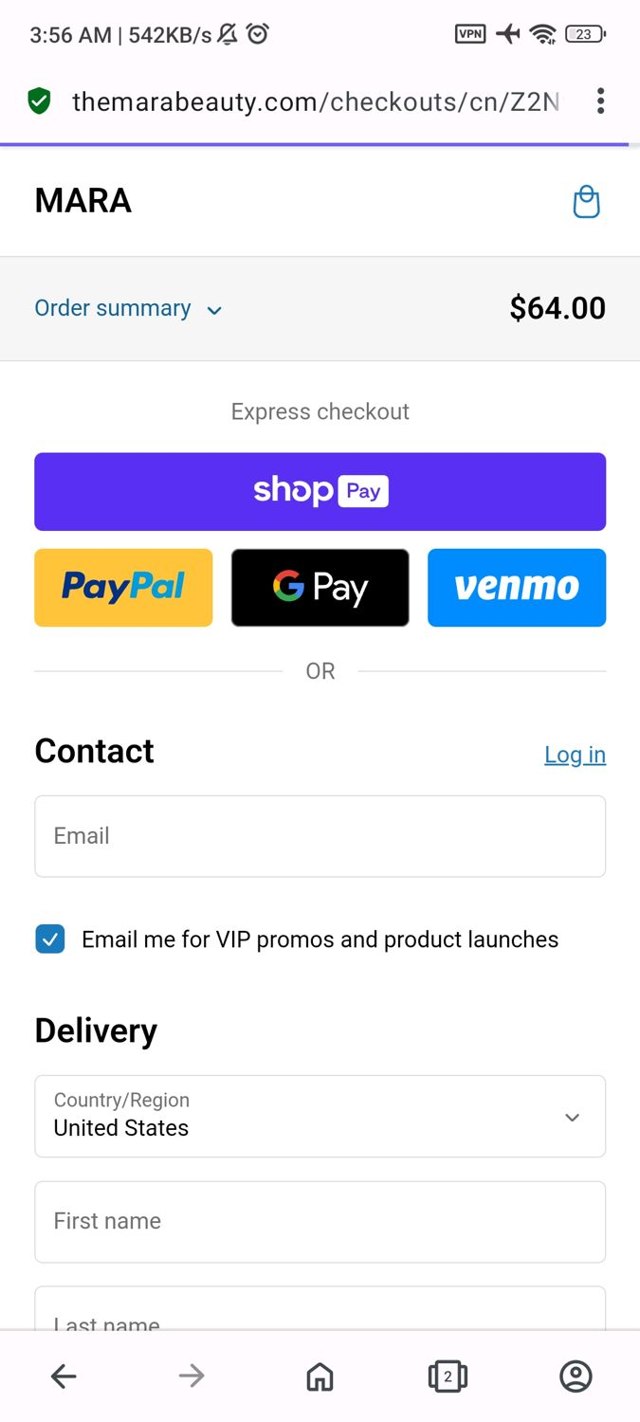 MARA Beauty checkout page showing MARA Beauty promo code box | Screenshot taken by SimplyCodes community member on Jan 28, 2025