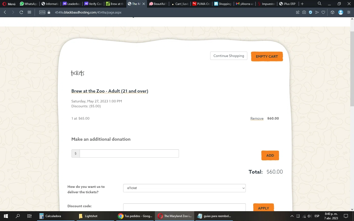 The Maryland Zoo checkout page showing The Maryland Zoo promo code box | Screenshot taken by SimplyCodes community member on Apr 7, 2023