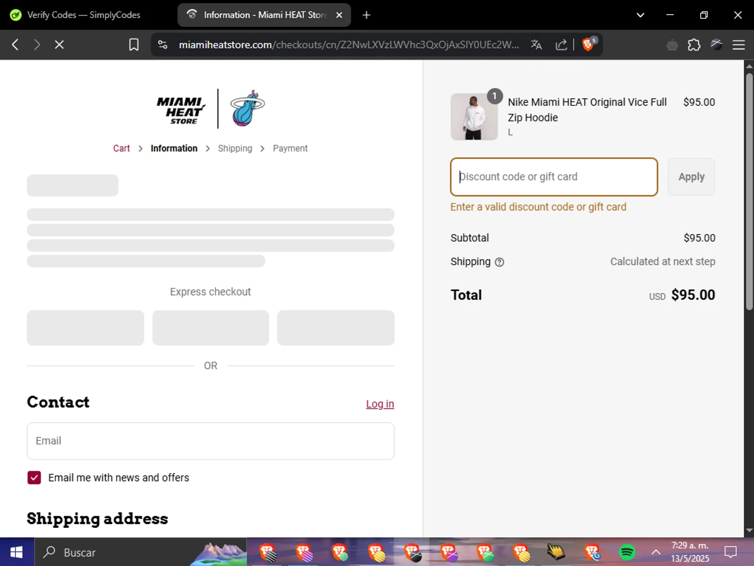 The Miami Heat Store promo code screenshot showing code WELCOME applied at The Miami Heat Store checkout page. Uploaded by SimplyCodes community member TreasurePhoenix6079 on May 13, 2025