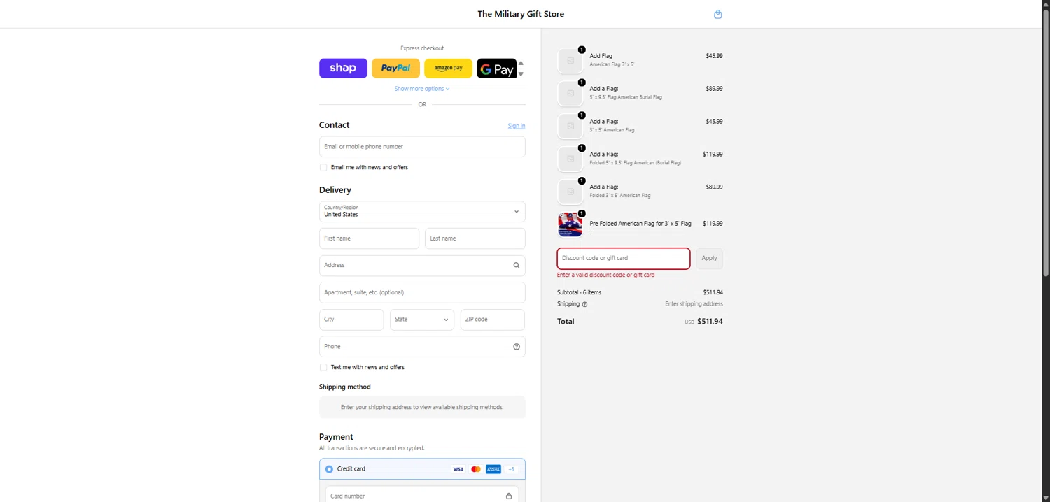 The Military Gift Store promo code screenshot showing code VALENTINE10 applied at The Military Gift Store checkout page. Uploaded by SimplyCodes community member NobleWarden1688 on Feb 14, 2026