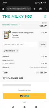 NEWTMB10 coupon verification screenshot