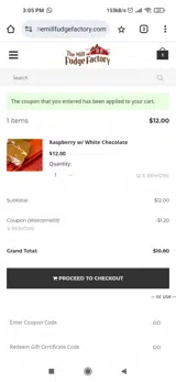 WELCOME10 coupon verification screenshot