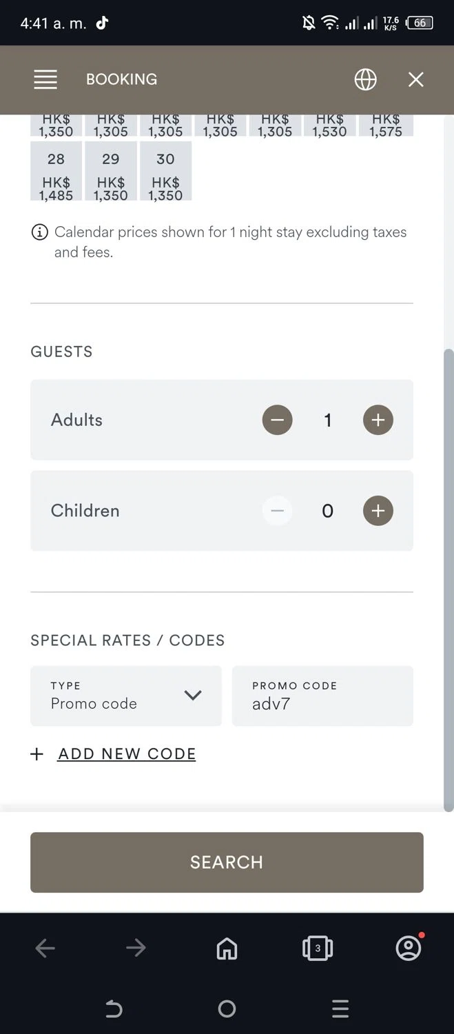 The Mira Hong Kong checkout page showing The Mira Hong Kong promo code box | Screenshot taken by SimplyCodes community member on Apr 3, 2024