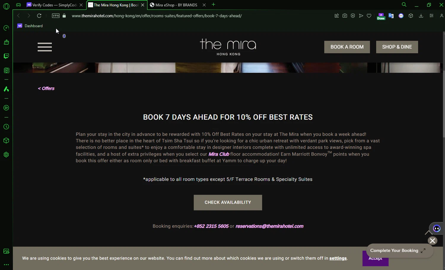 The Mira Hong Kong checkout page showing The Mira Hong Kong promo code box | Screenshot taken by SimplyCodes community member on Feb 18, 2024
