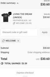 Welcome coupon verification screenshot