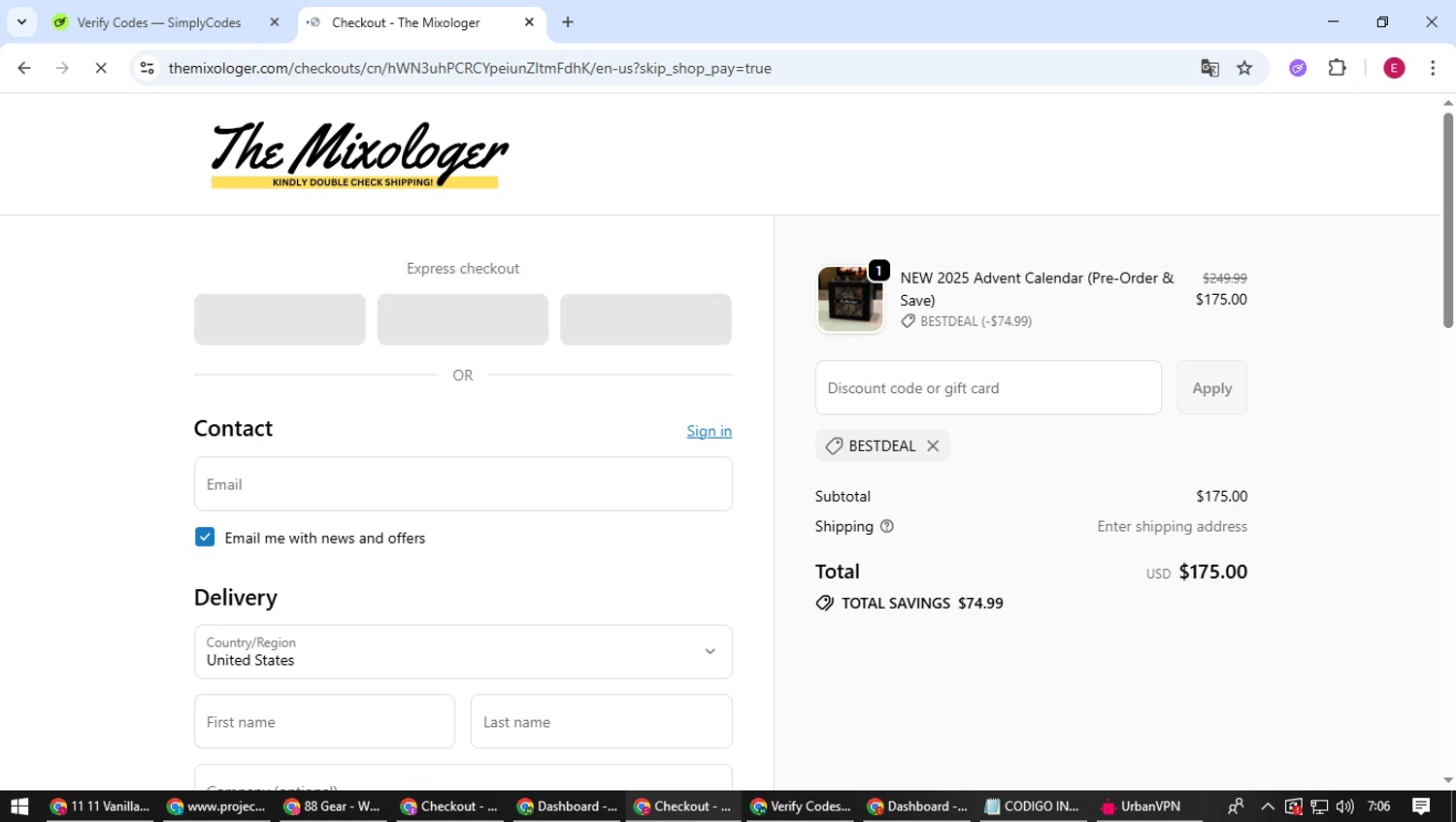 The Mixologer discount code screenshot showing code BESTDEAL applied at The Mixologer checkout page. Uploaded by SimplyCodes community member BrilliantWhiz4434 on Oct 9, 2025