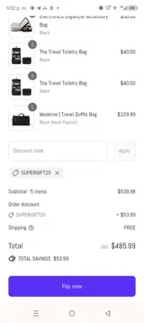 supergift20 coupon verification screenshot