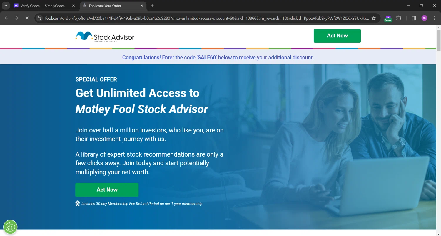 The Motley Fool checkout page showing The Motley Fool promo code box | Screenshot taken by SimplyCodes community member on Jan 2, 2024