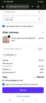 CRAFTO25 coupon verification screenshot