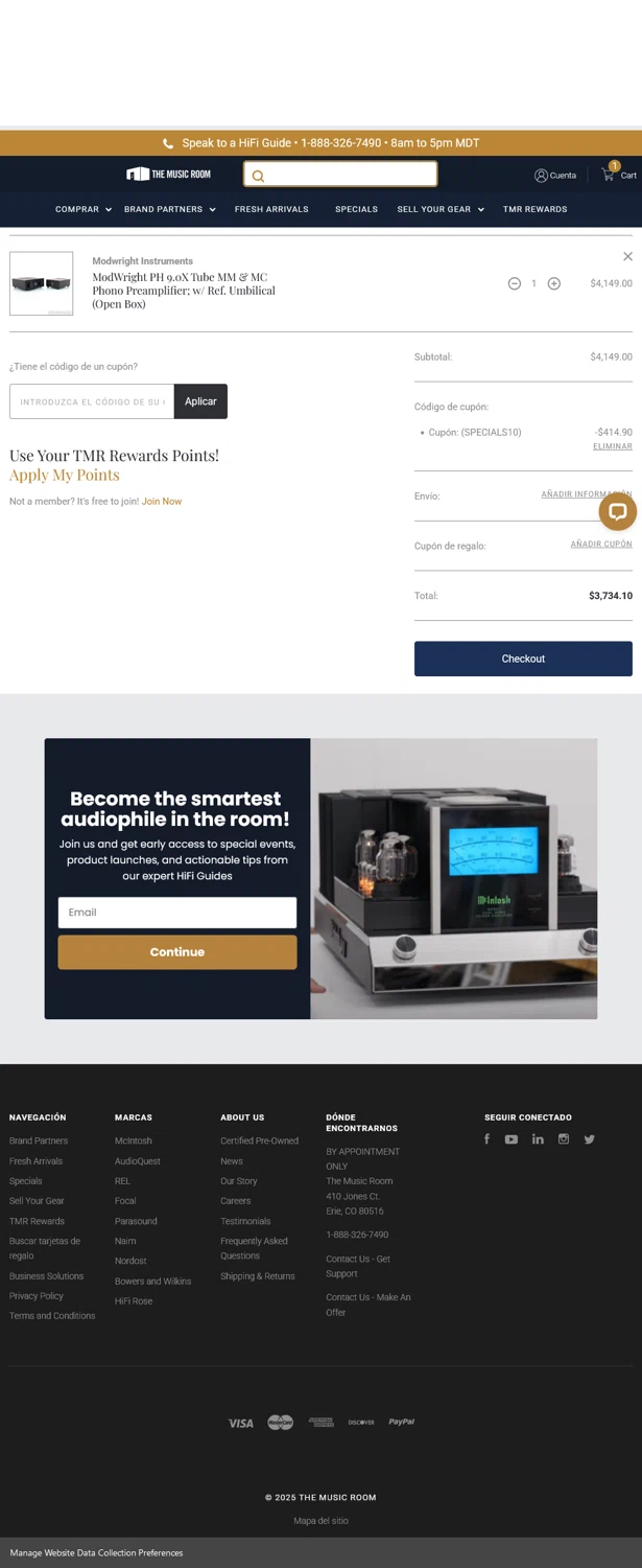 The Music Room checkout page showing The Music Room coupon code box | Screenshot taken by SimplyCodes community member on Jan 23, 2025